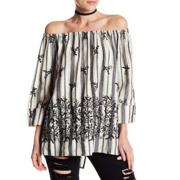 Embroidered Off the Shoulder Top - Picture 1 of 7